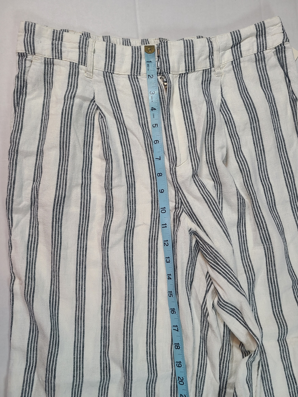 a new day Womens Classic Linen Blend Cream & Gray Striped  Wide Leg Pants 10R - Picture 8 of 11